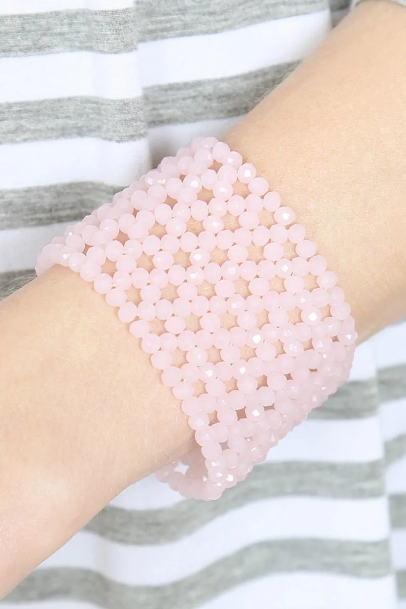 GLASS BEADS MESH WIDE STRETCH BRACELET