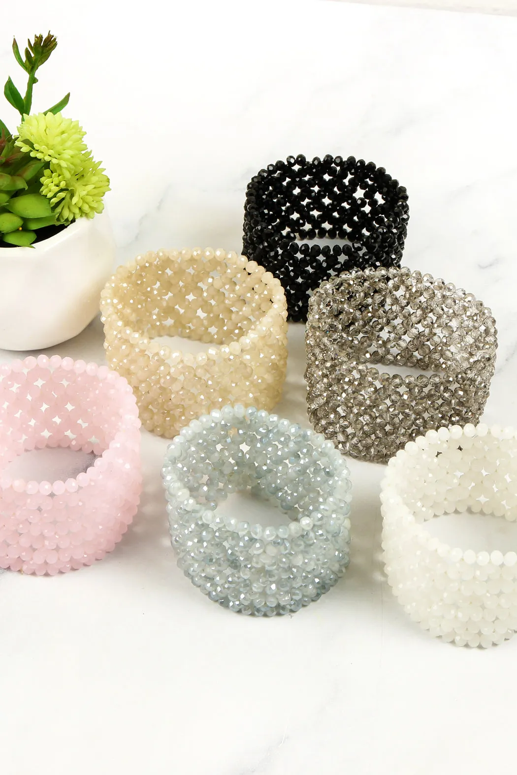 GLASS BEADS MESH WIDE STRETCH BRACELET