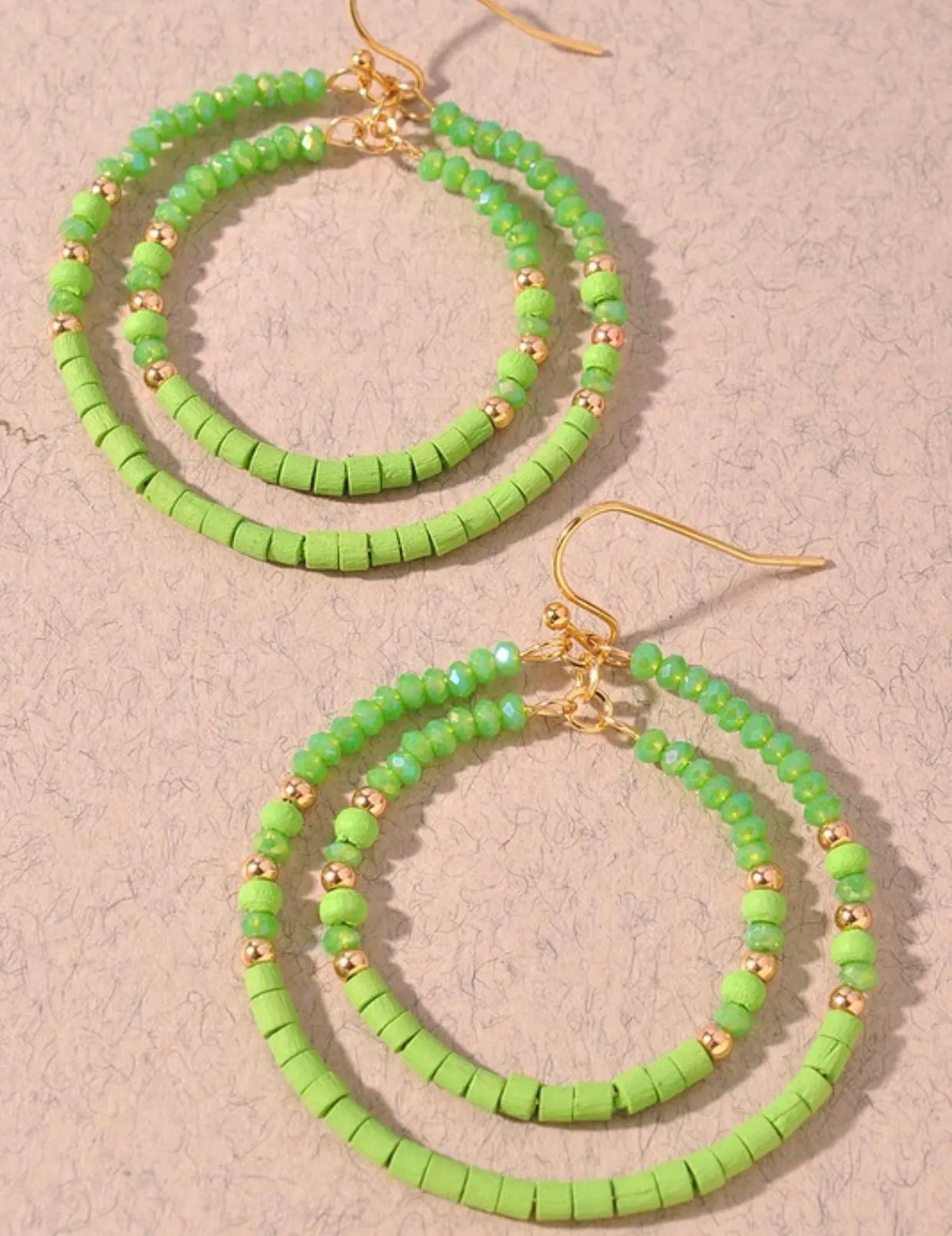Glass, Wood and Metal Double Circle Earrings 2 COLORS