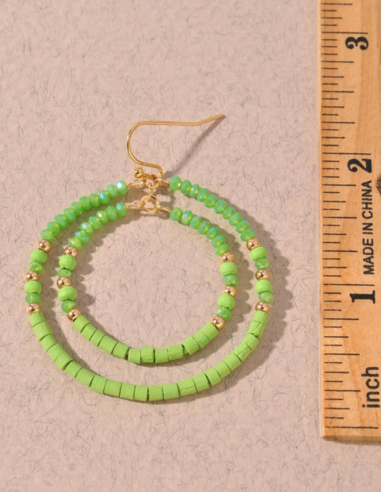 Glass, Wood and Metal Double Circle Earrings 2 COLORS