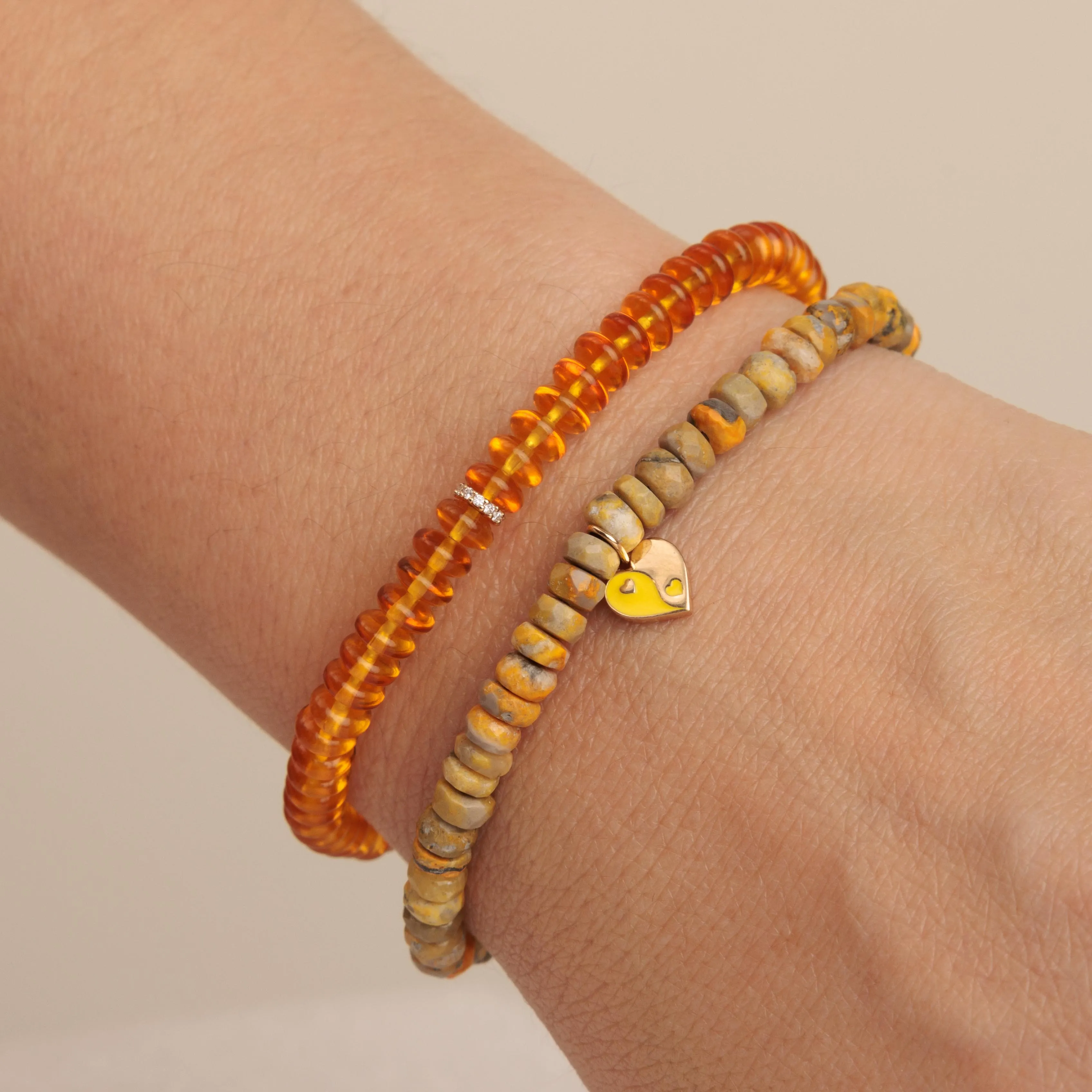 Gold & Diamond Rondelle on Amber