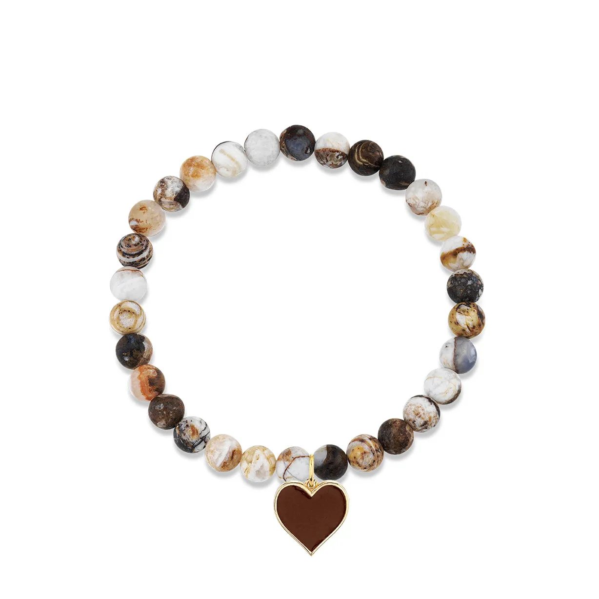 Gold & Enamel Heart on Wooden Opal