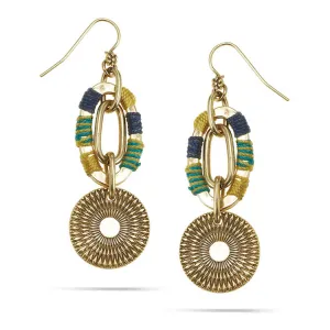 GOLD CHARM TURQUOISE AND GOLD THREAD DROP EARRINGS #300GN3401