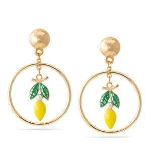 GOLD CIRCLE ENAMEL FLOWER AND FRUIT POST EARRINGS #SQ321-INT8233 (BH5)