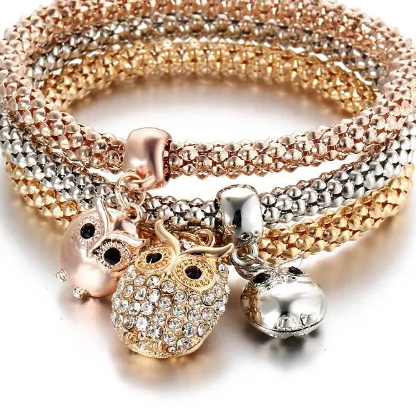 Gold Color Elephant Anchor Pendants Rhinestone Bracelet