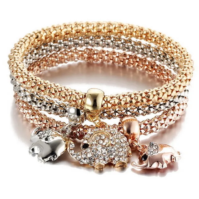 Gold Color Elephant Anchor Pendants Rhinestone Bracelet