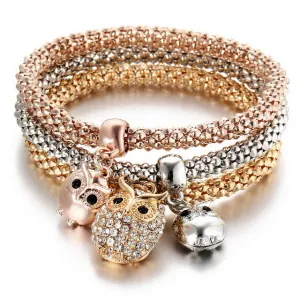 Gold Color Elephant Anchor Pendants Rhinestone Bracelet
