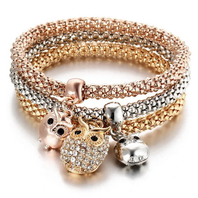 Gold Color Elephant Anchor Pendants Rhinestone Bracelet