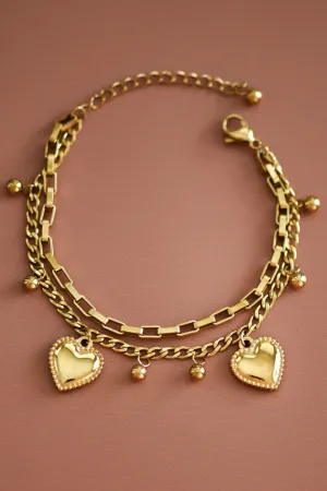 Gold Dipped Heart Chain Bracelet