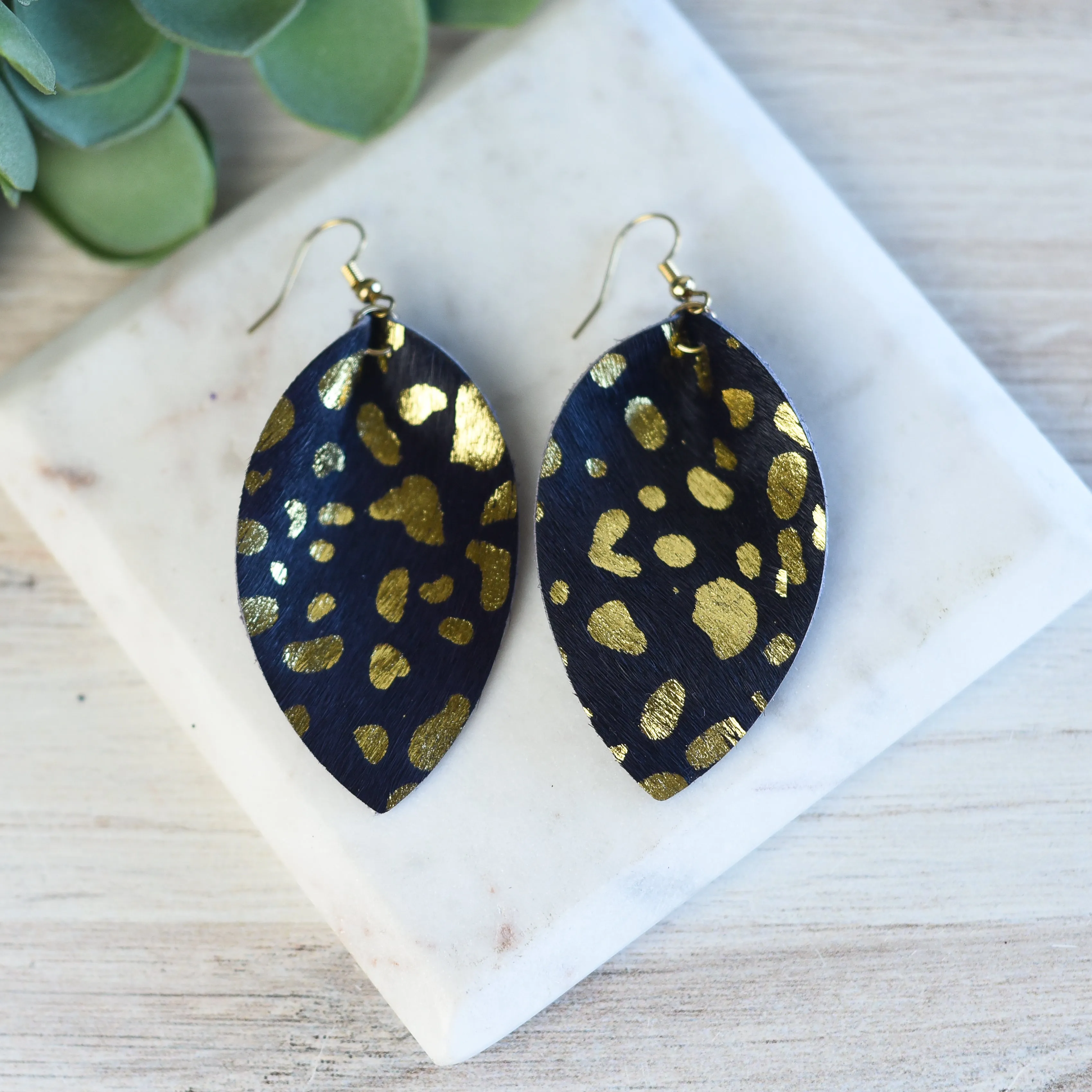 Gold Flecked Suede Teardrop Dangle Earrings