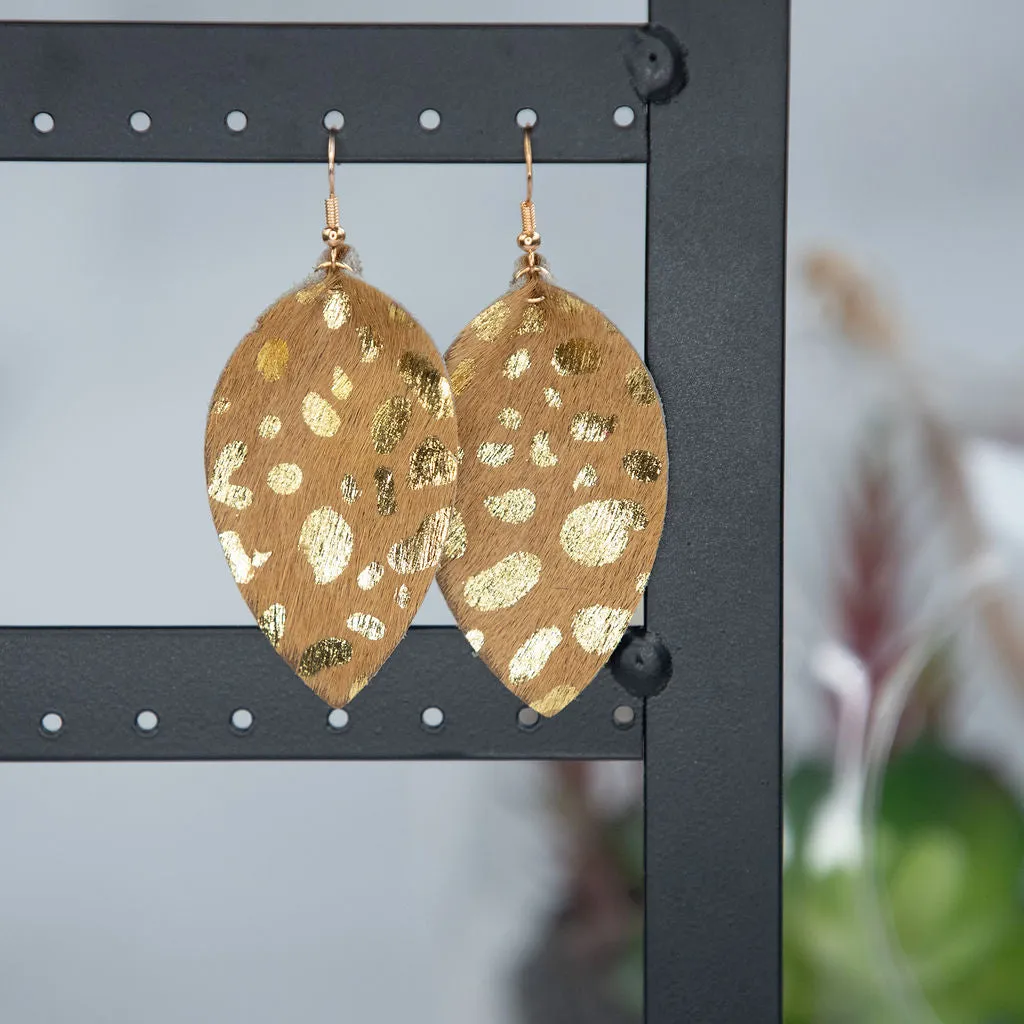 Gold Flecked Suede Teardrop Dangle Earrings