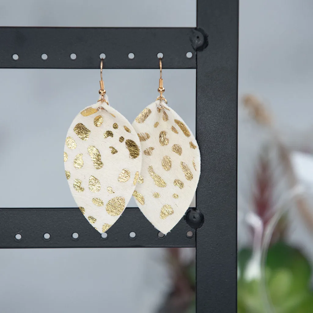 Gold Flecked Suede Teardrop Dangle Earrings