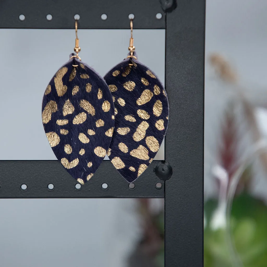 Gold Flecked Suede Teardrop Dangle Earrings