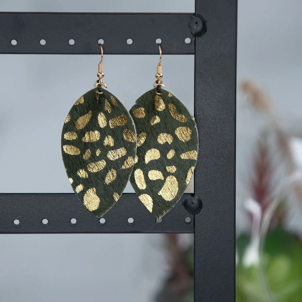 Gold Flecked Suede Teardrop Dangle Earrings