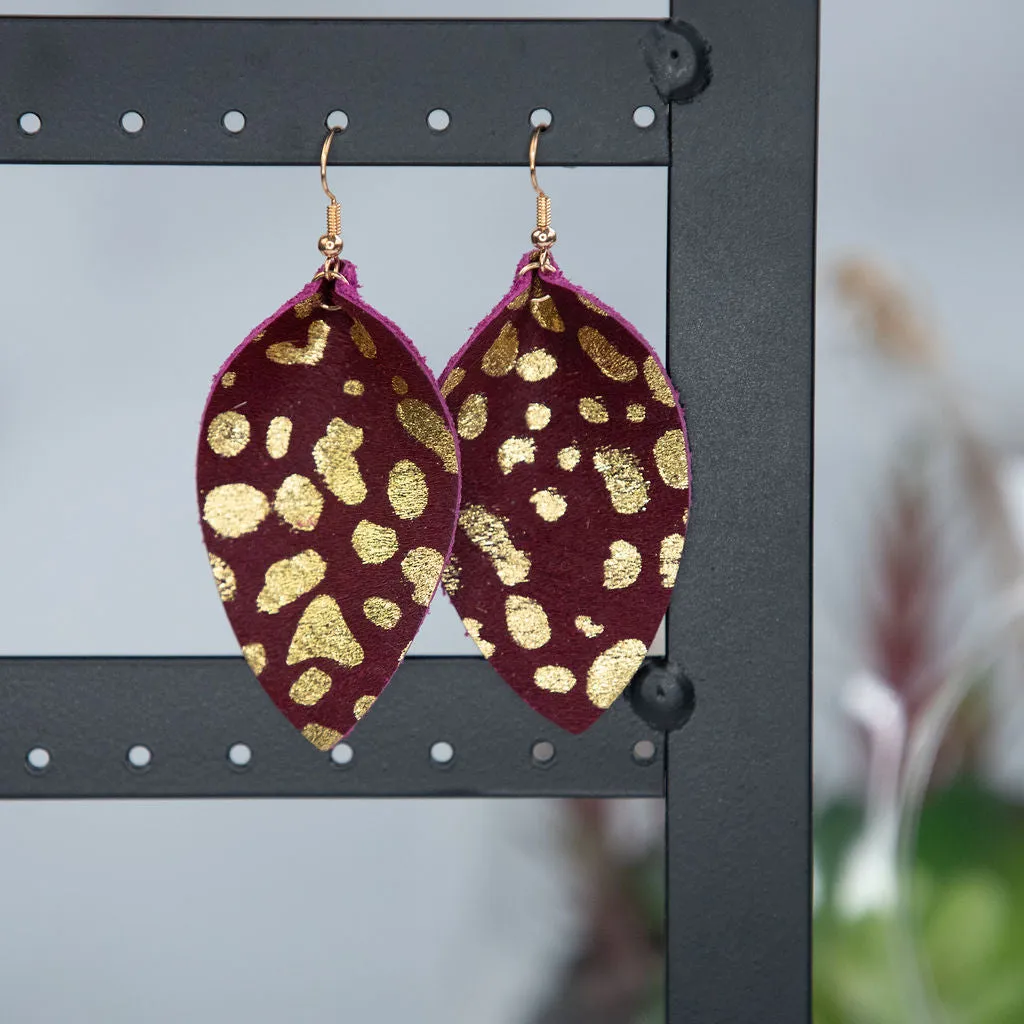 Gold Flecked Suede Teardrop Dangle Earrings