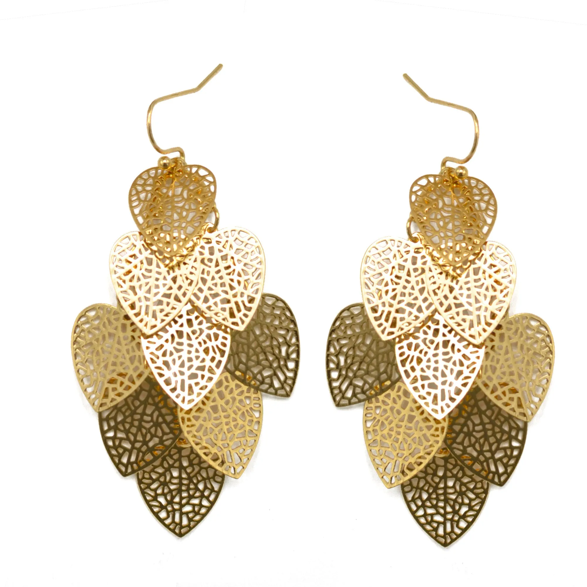 GOLD HEART FILIGREE CHANDELIER DROP EARRINGS # SQGN0904005G (ME2)