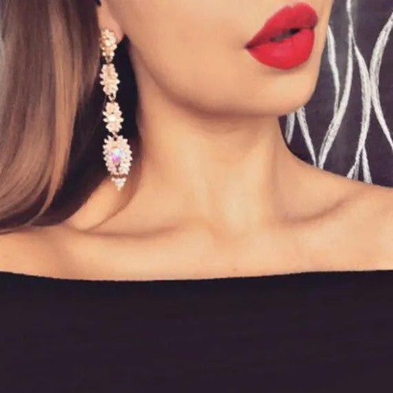 Gold Hot Fuchsia Pink Long Chandelier Earrings, Magenta Bridal Drop Earrings, Raspberry Pink Crystal Wedding Earrings, Pink Wedding