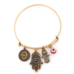 GOLD OXIDISED HAMSA HAND AND RED EVIL EYE CHARM BRACELET #HNB89091GXRD (IH4)