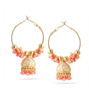 GOLD PINK BEADS DOGRA JHUMKA CHANDELIER EARRINGS #SQ312-76-2 (GD3)