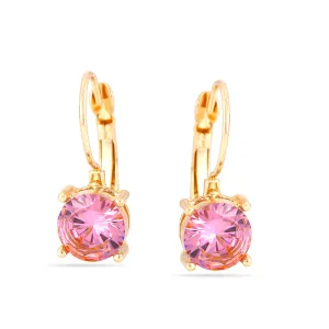 GOLD PINK CRYSTAL DROP  EARRINGS #SQ787-E7715GRO