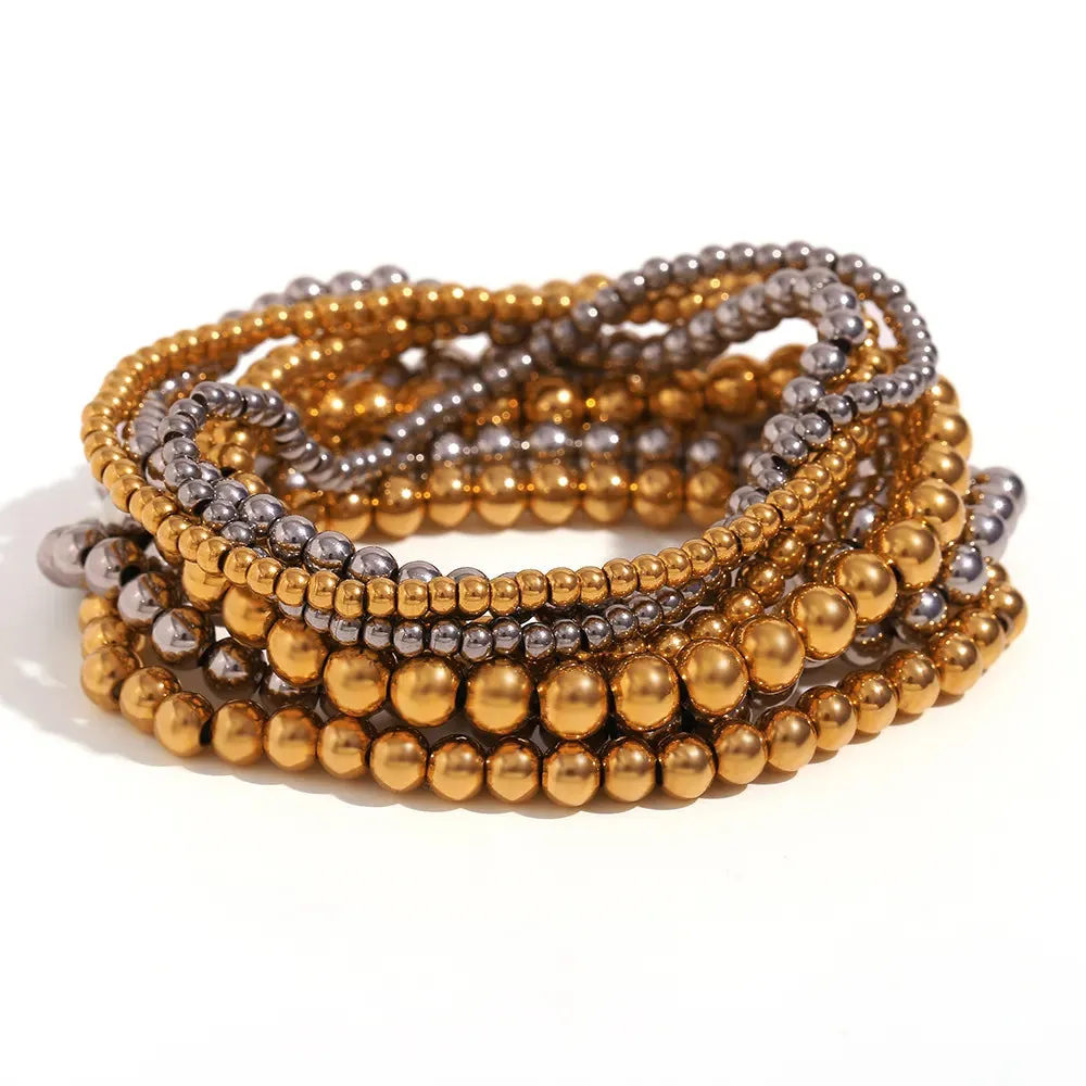 Gold-Plated Elastic Bead Bracelets for Women