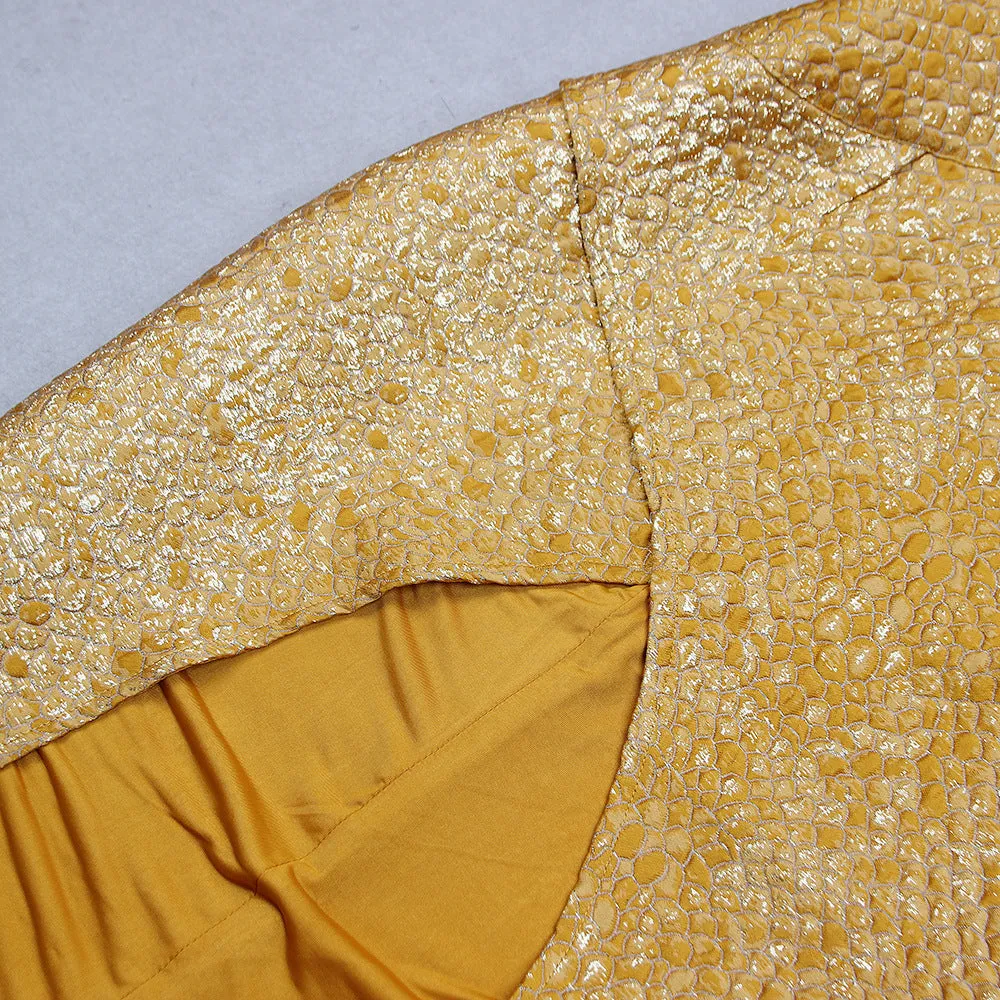 Gold Strapless Split Midi Dress