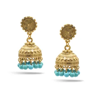 GOLD TURQUOISE  BEADS JHUMKA DROP EARRINGS#SQMJY-1702GT(PF5)