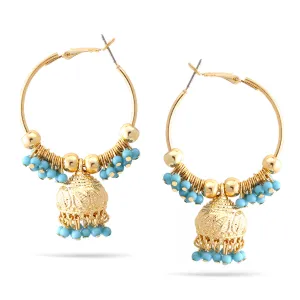 GOLD TURQUOISE DOGRA JHUMKA CHANDELIER EARRINGS #SQ312-76-5 (GB16)