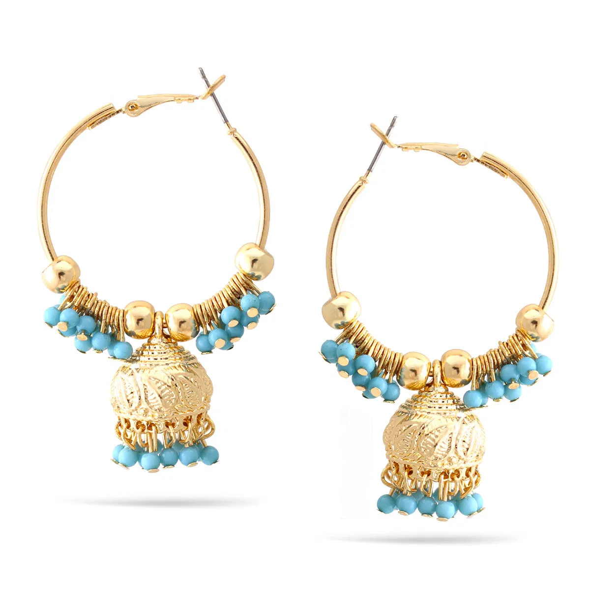 GOLD TURQUOISE DOGRA JHUMKA CHANDELIER EARRINGS #SQ312-76-5 (GB16)