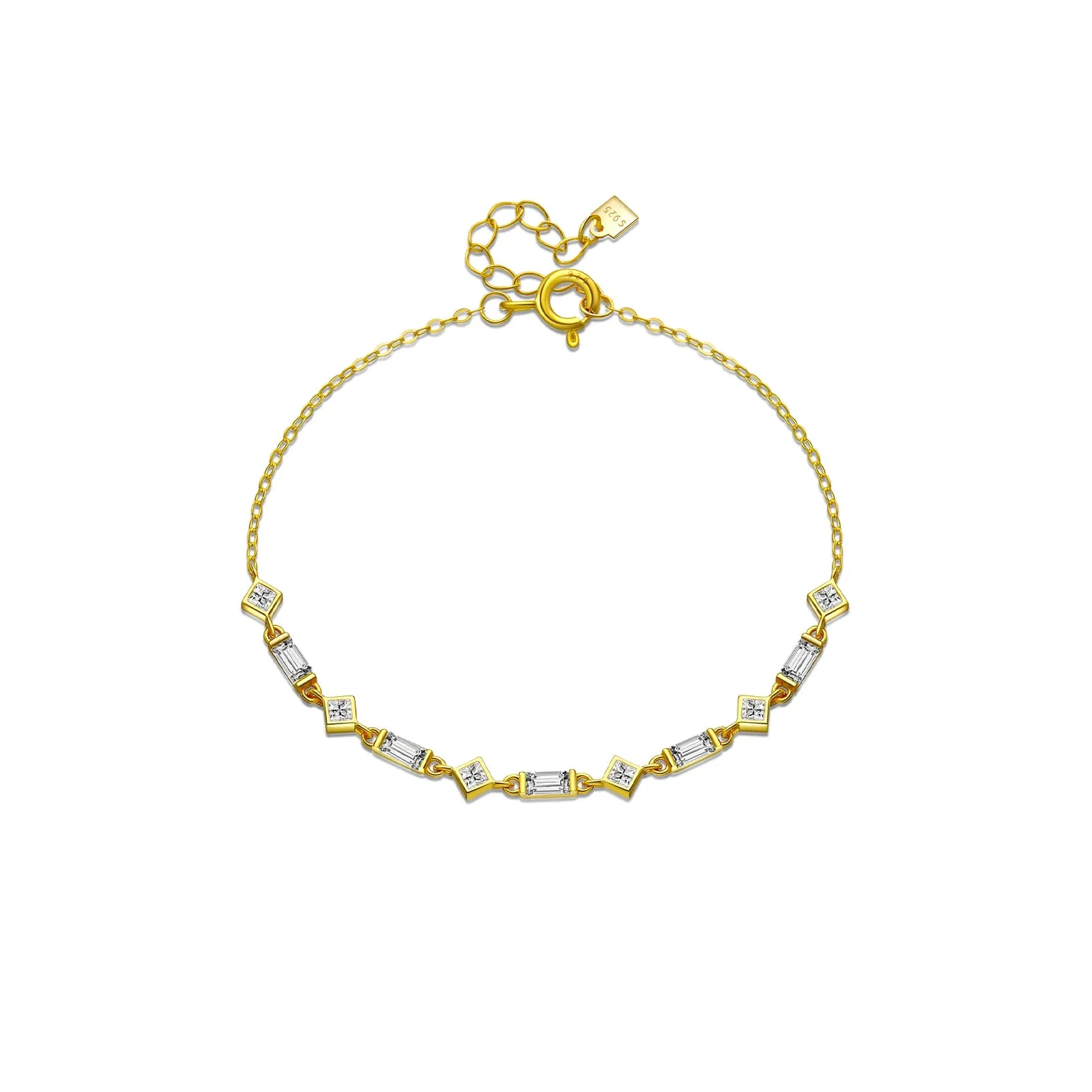 Gold Zircon Charm Chain Bracelet - JANET