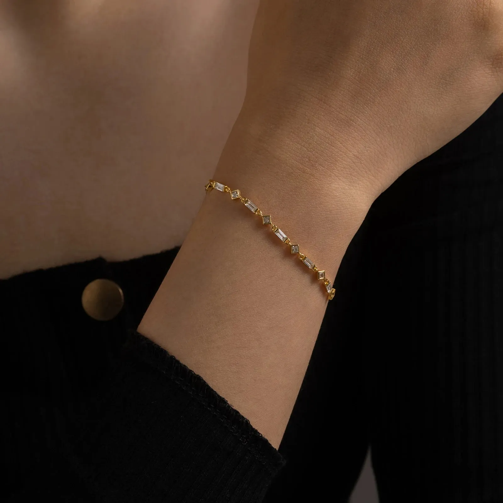 Gold Zircon Charm Chain Bracelet - JANET