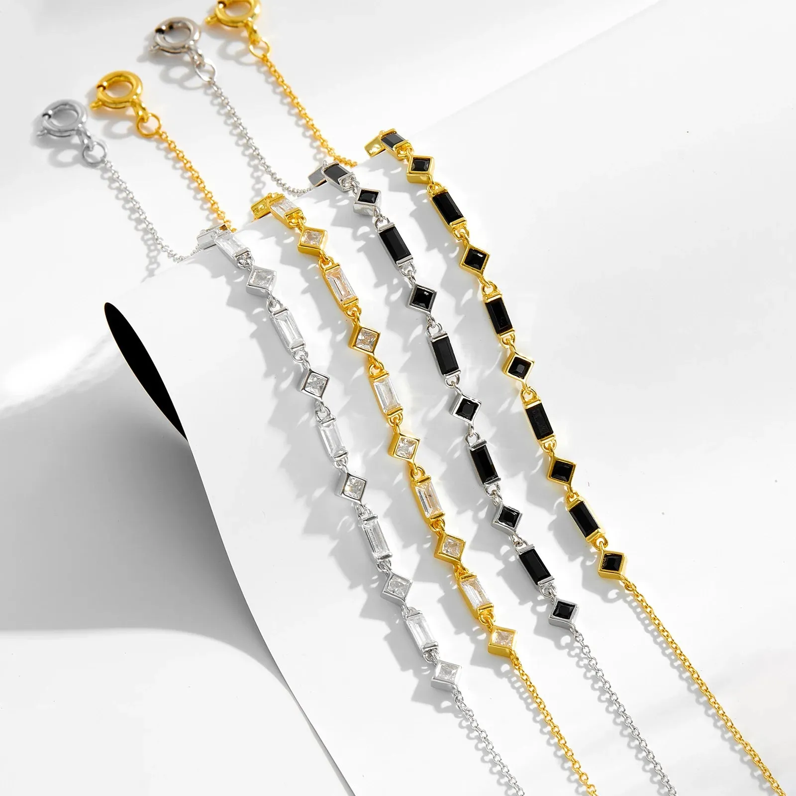 Gold Zircon Charm Chain Bracelet - JANET