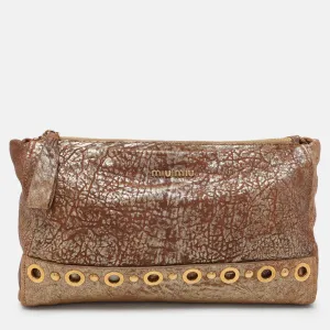 Gold/Brown Textured Leather Clutch