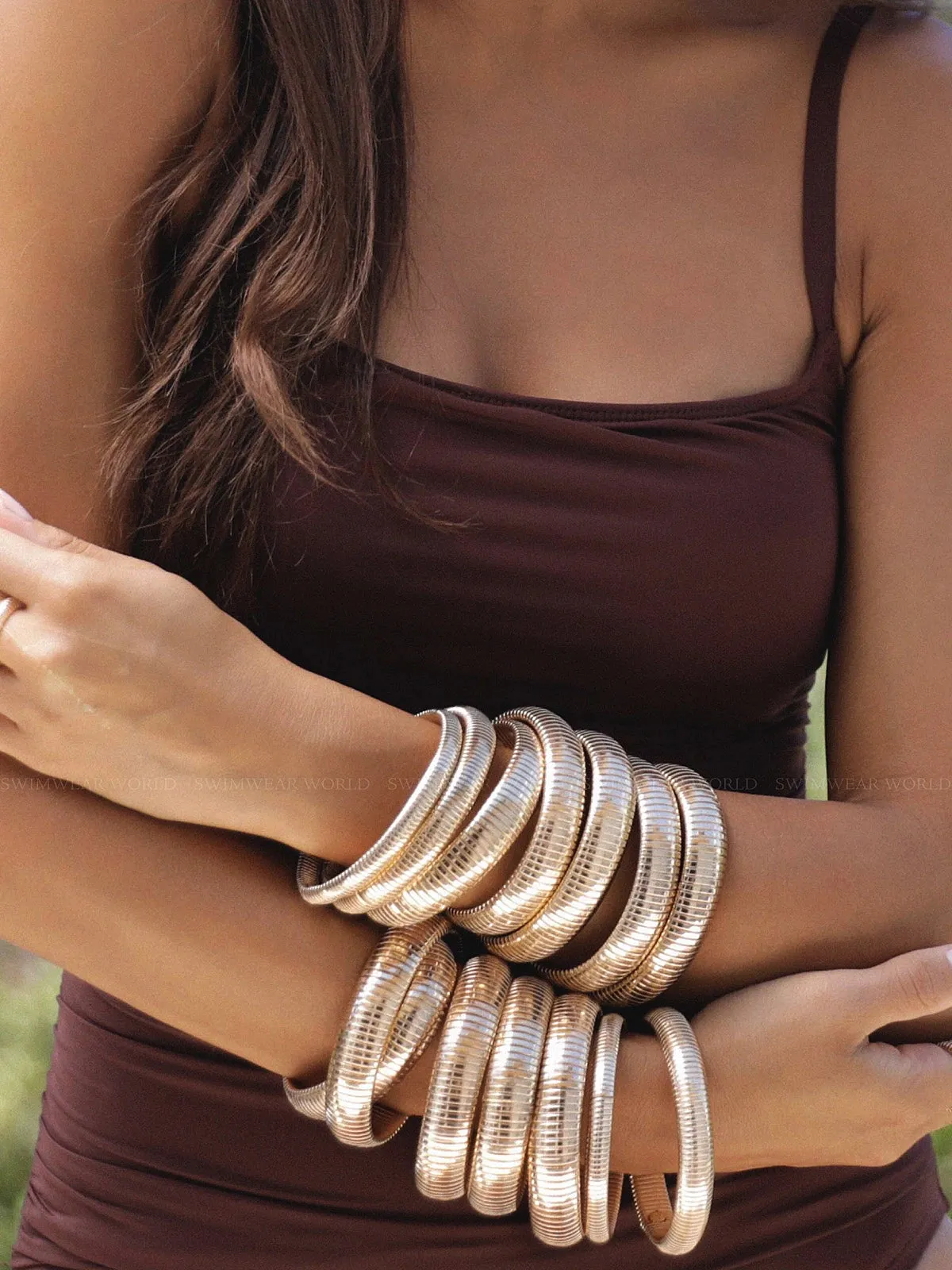 Golden Hour Flex Snake Chain Stretch Bracelet Set ::RET
