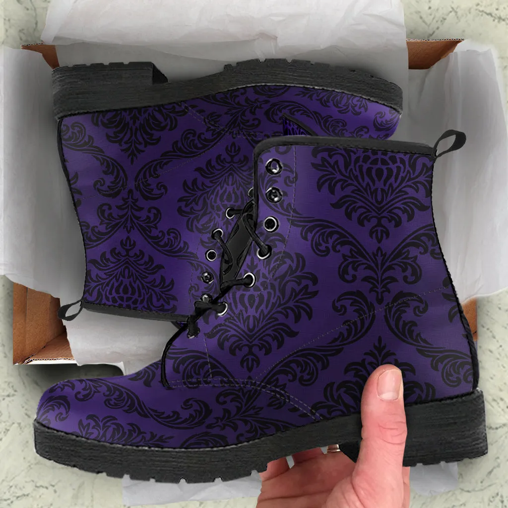 Goth Purple Damask Vegan Boots