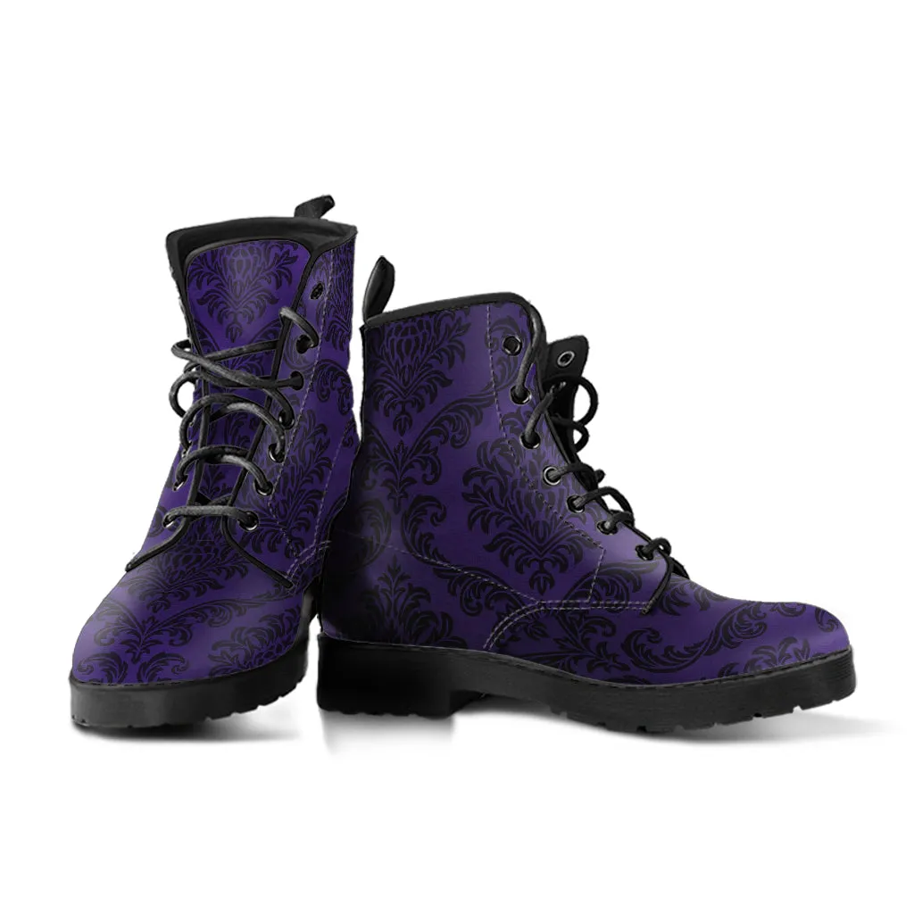 Goth Purple Damask Vegan Boots