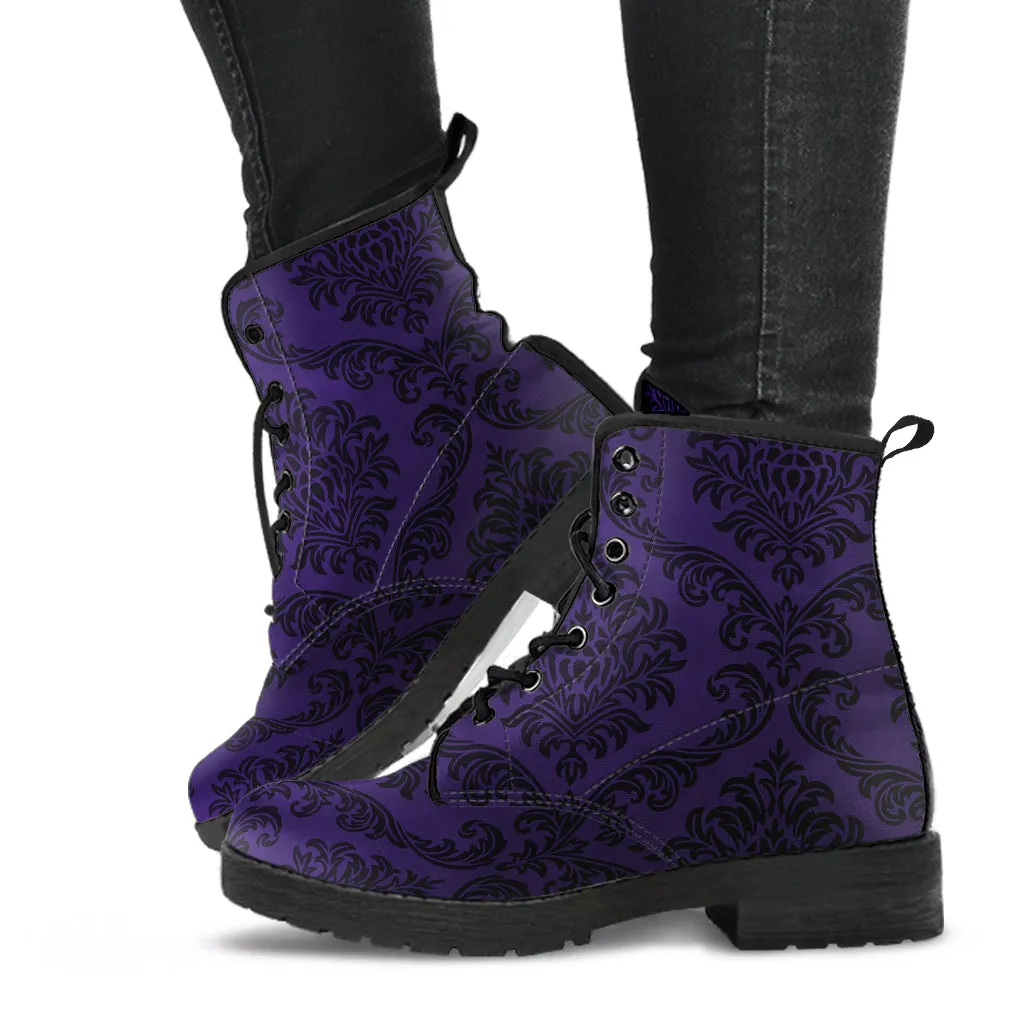 Goth Purple Damask Vegan Boots