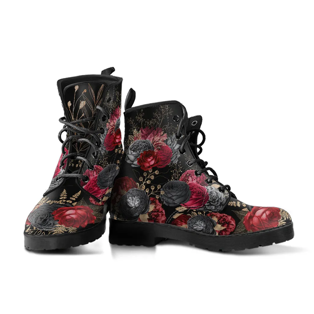 Goth Red and Black Roses Vegan Boots