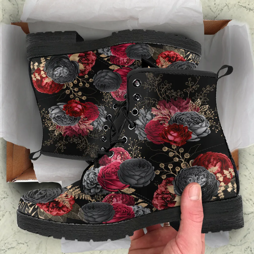 Goth Red and Black Roses Vegan Boots