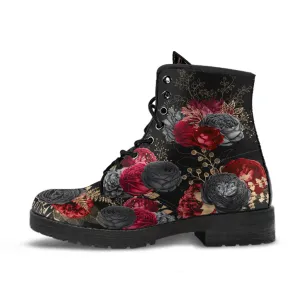 Goth Red and Black Roses Vegan Boots