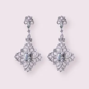 Gothic Diamond Shape Micro-Paved Chandelier Bridal Earrings, Sterling Silver Posts