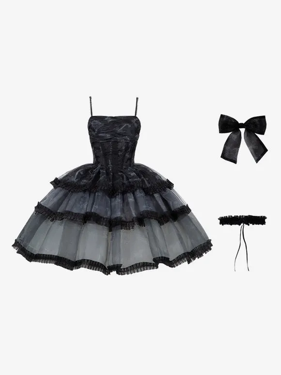 Gothic Lolita Dresses Lace Ruffles Black Black