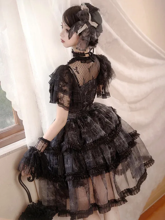 Gothic Lolita Dresses Lace Ruffles Black Black