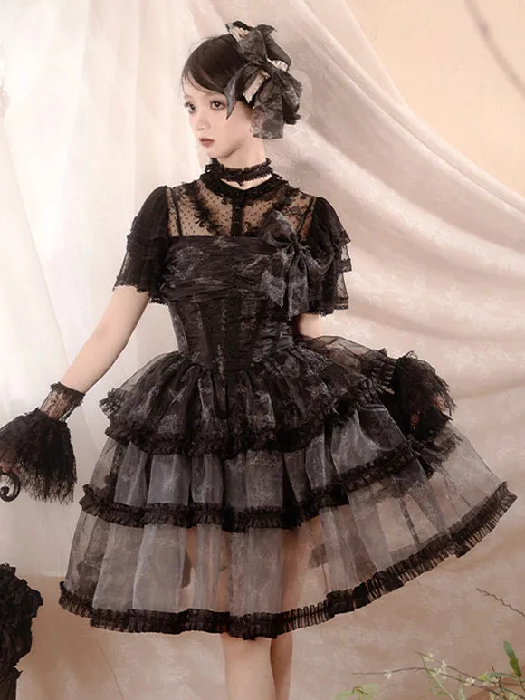 Gothic Lolita Dresses Lace Ruffles Black Black