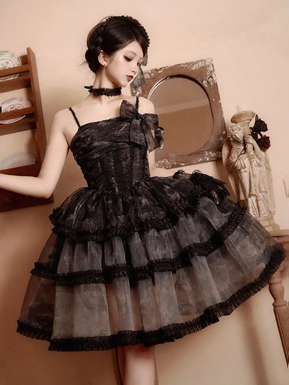 Gothic Lolita Dresses Lace Ruffles Black Black