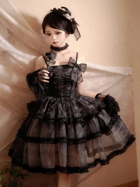 Gothic Lolita Dresses Lace Ruffles Black Black
