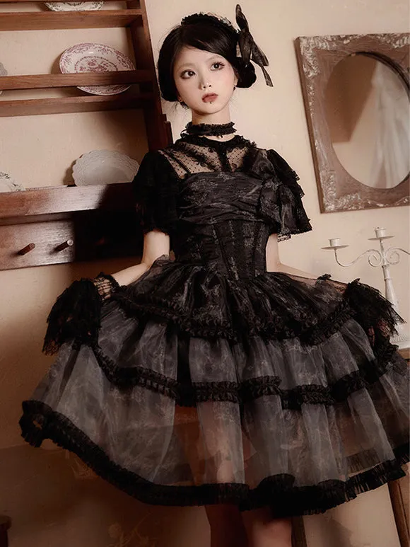 Gothic Lolita Dresses Lace Ruffles Black Black