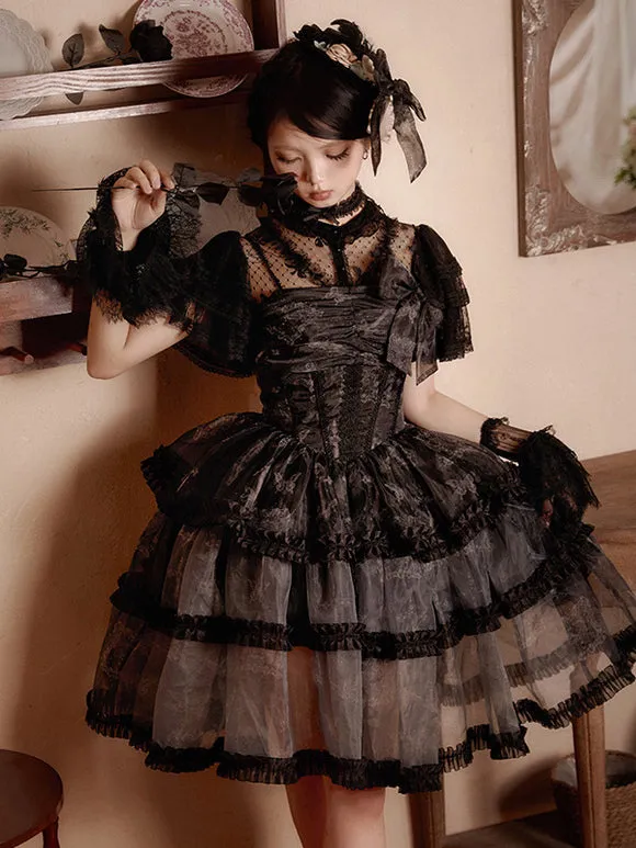 Gothic Lolita Dresses Lace Ruffles Black Black