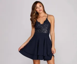 Graced In Stylish Lace Skater Dress