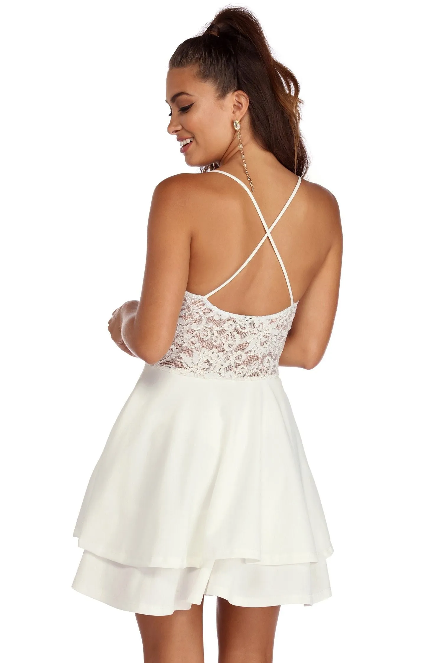 Graced In Stylish Lace Skater Dress